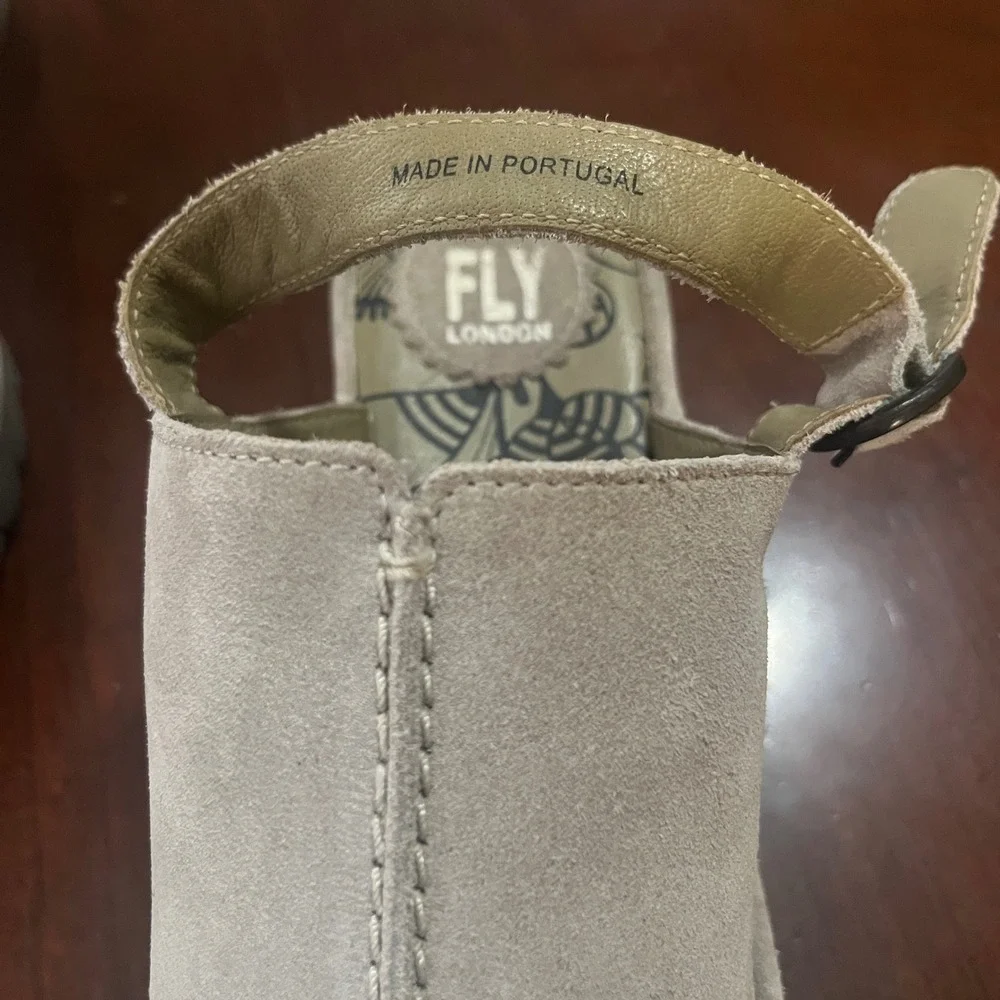 Fly London Suede Platform Slingback Sandals Taupe Grey Peep Toe 500611007 Sz 39